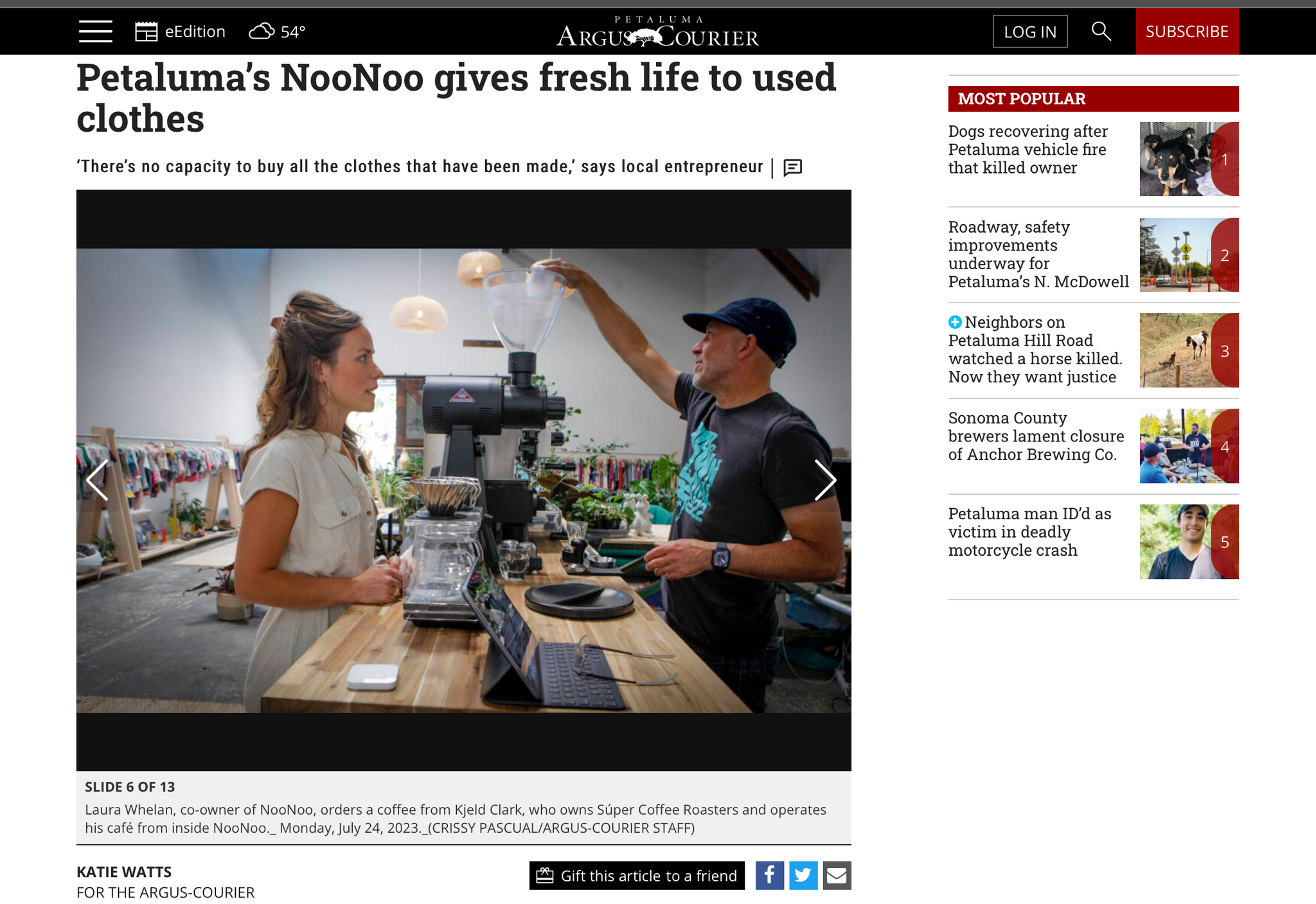 PETALUMA 360 - Article on our 'symbiotic sustainable retail space' friends NoooNoo Eco with a drip-drop of Súper Coffee)
